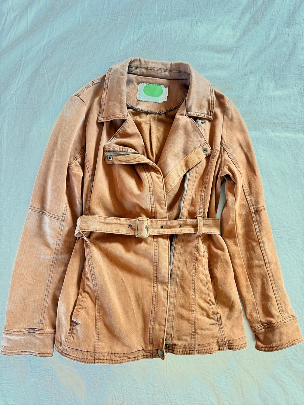 Anthropologie Camel Moto Jacket Belted Stretch Size S - Picture 15 of 15
